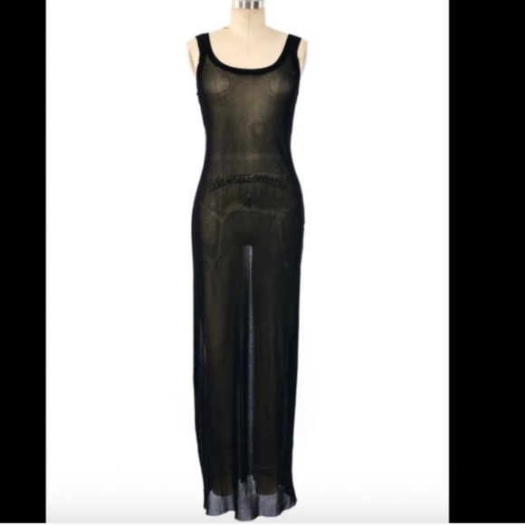 Jean Paul Gaultier Soleil Vintage RED Mesh Body-con Maxi Sleeveless Dress size S - Picture 3 of 11